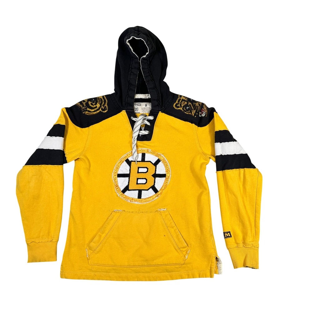 CCM Boston Bruins Hockey Hoodie Yellow Black Lace Up Pullover Small